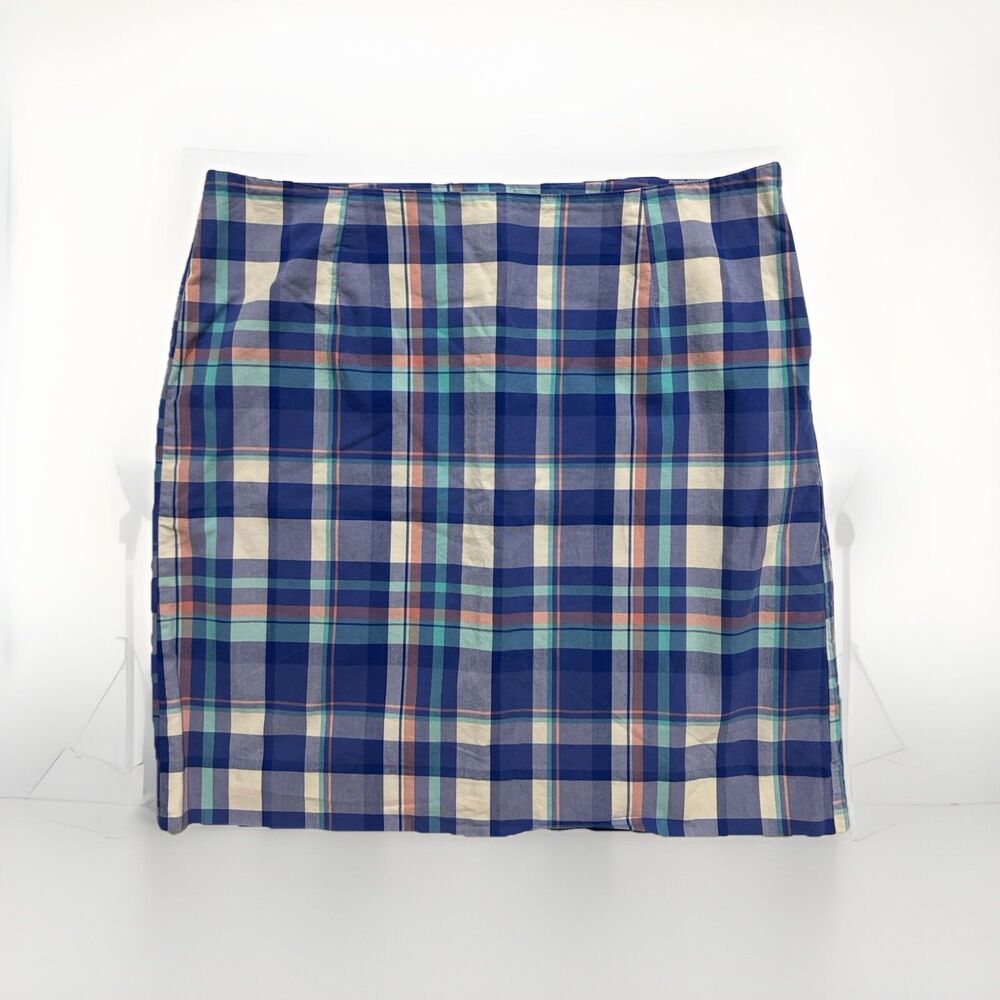 LL Bean Women's size 12 Blue Plaid Skirt 100% Cotton Favorite Fit Lined 286376